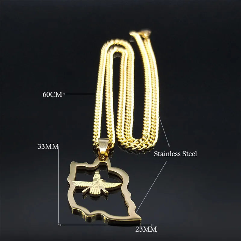 Iran Map Ahura Mazda Religion Stainless Steel Necklaces Zoroastrianism Iranian Cuture Persian Empire Necklace Jewelry N2989S05