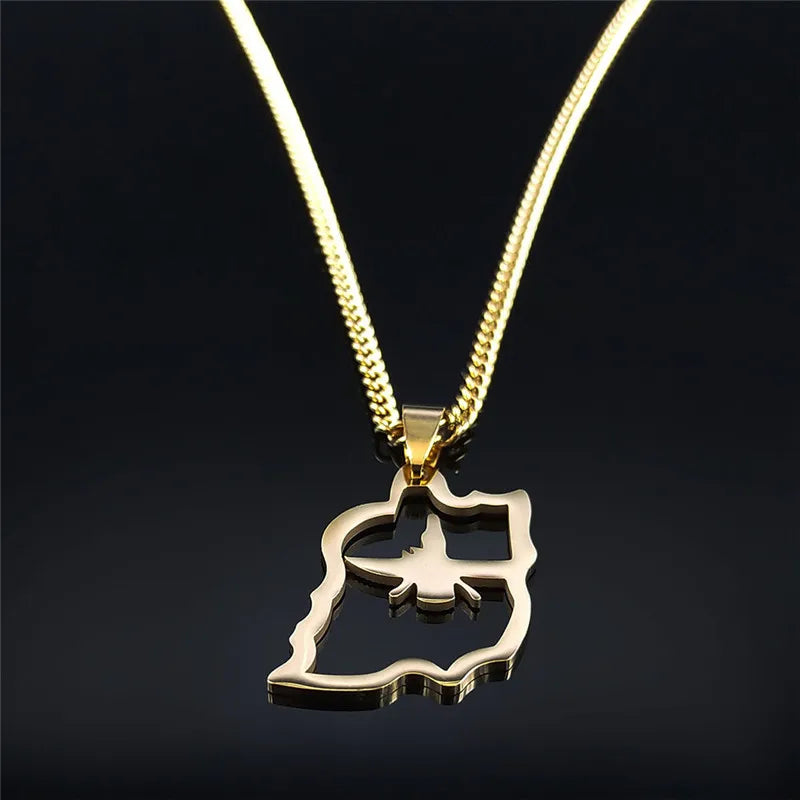 Iran Map Ahura Mazda Religion Stainless Steel Necklaces Zoroastrianism Iranian Cuture Persian Empire Necklace Jewelry N2989S05