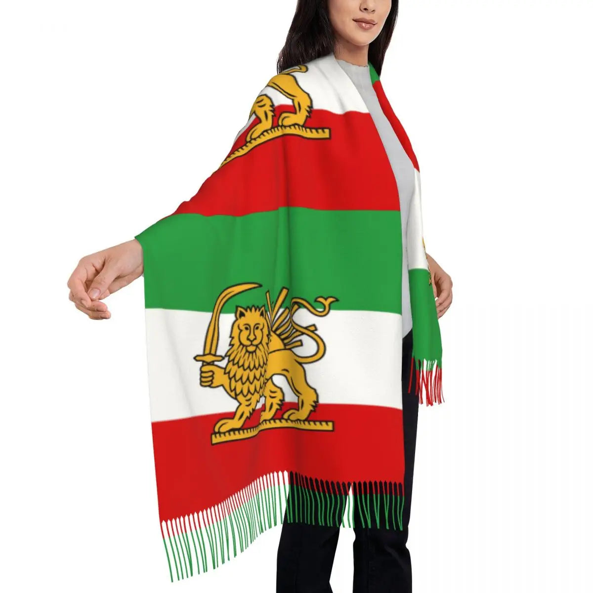 Flag Of Iran Scarf Ladies Headwear Scarves with Long Tassel Winter Retro