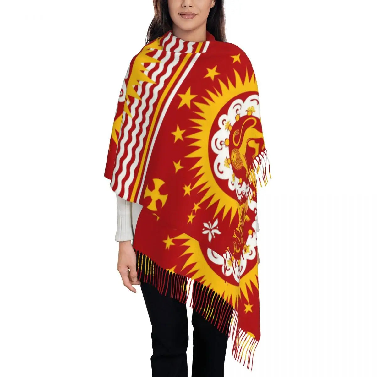 Flag Of Iran Scarf Ladies Headwear Scarves with Long Tassel Winter Retro