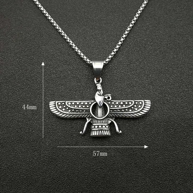Vintage Punk Style Iran Faravahar Ahura Mazda Pendants Necklaces for Men Women 316L Stainless Steel Zoroastrian Jewelry Gift