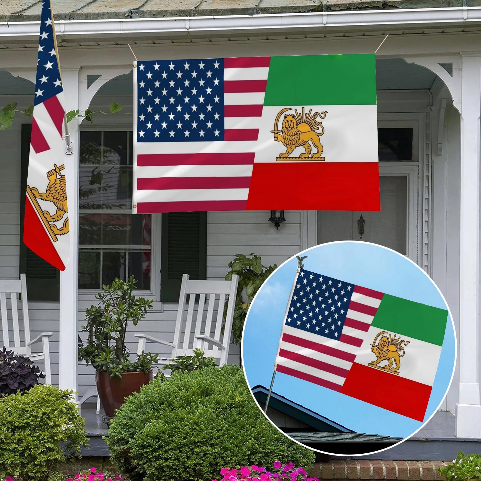 Usa Iran Friendship Flag Patriotic Polyester Double Stitched Banner