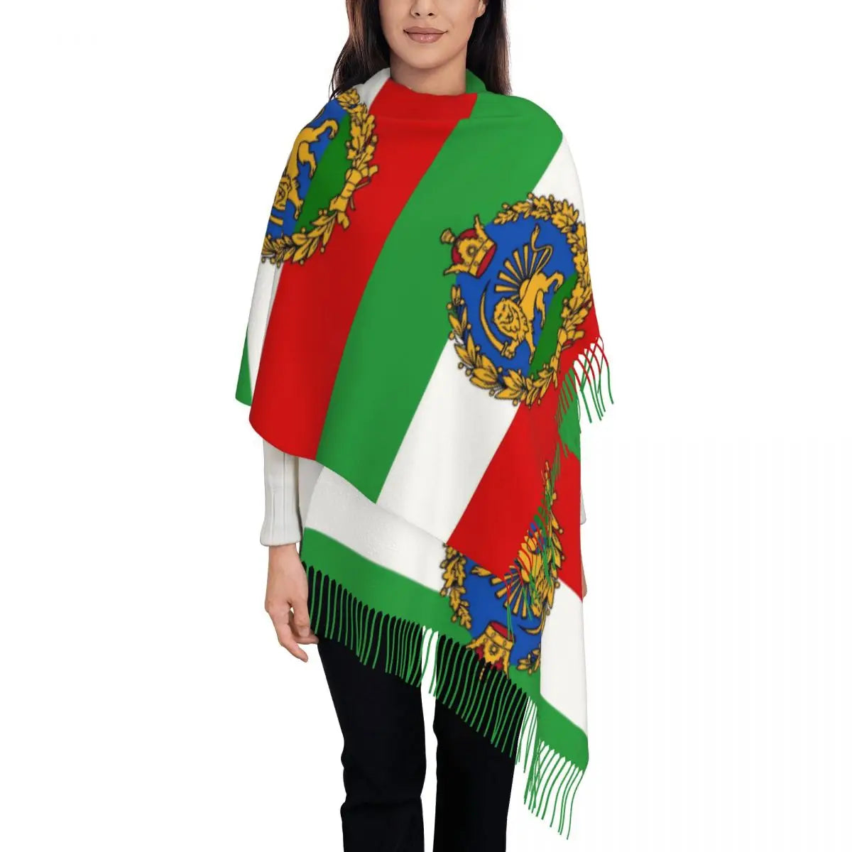 Flag Of Iran Scarf Ladies Headwear Scarves with Long Tassel Winter Retro