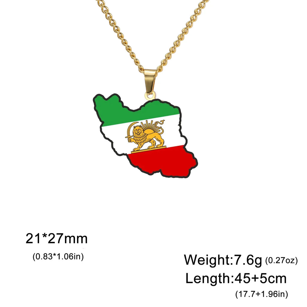 YILUOCD Iran Map Flag Pendant Necklace Stainless Steel Persian Iranian Lion Sun Charm Lightweight Persian Jewelry Gift