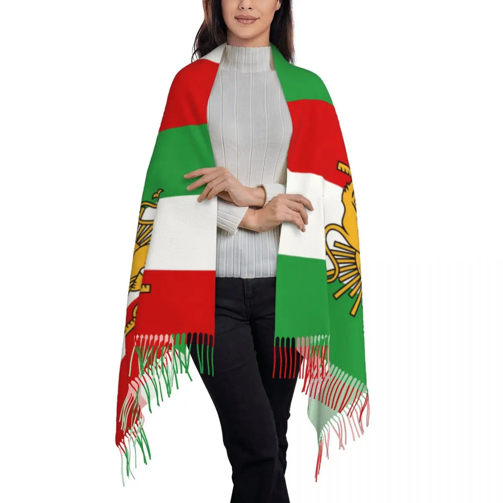 Flag Of Iran Scarf Ladies Headwear Scarves with Long Tassel Winter Retro
