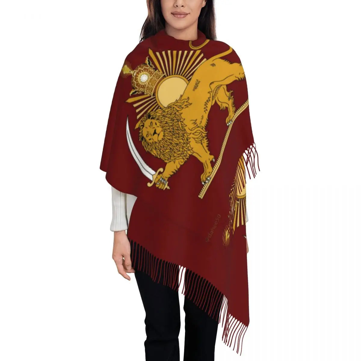 Flag Of Iran Scarf Ladies Headwear Scarves with Long Tassel Winter Retro