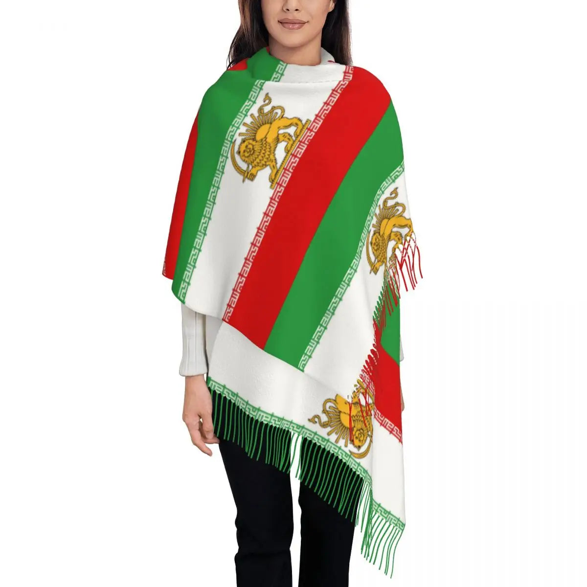 Flag Of Iran Scarf Ladies Headwear Scarves with Long Tassel Winter Retro