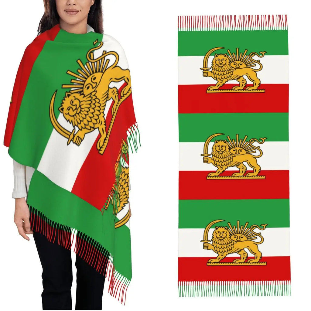 Flag Of Iran Scarf Ladies Headwear Scarves with Long Tassel Winter Retro