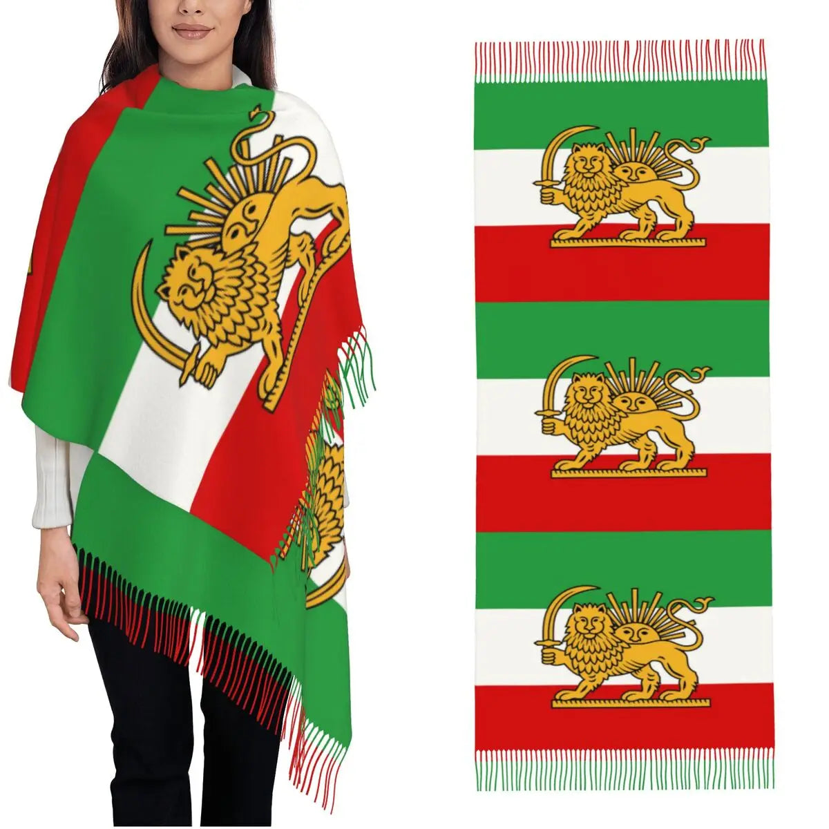 Flag Of Iran Scarf Ladies Headwear Scarves with Long Tassel Winter Retro