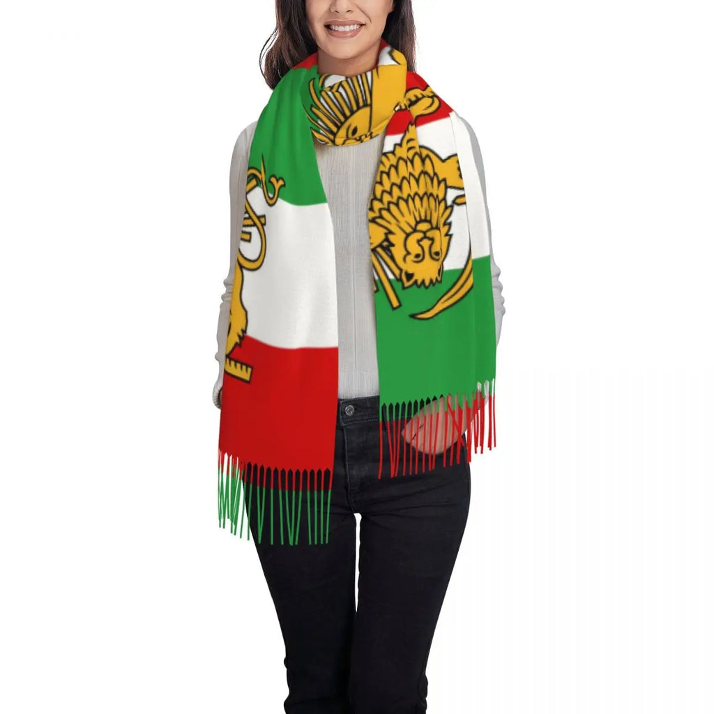 Flag Of Iran Scarf Ladies Headwear Scarves with Long Tassel Winter Retro