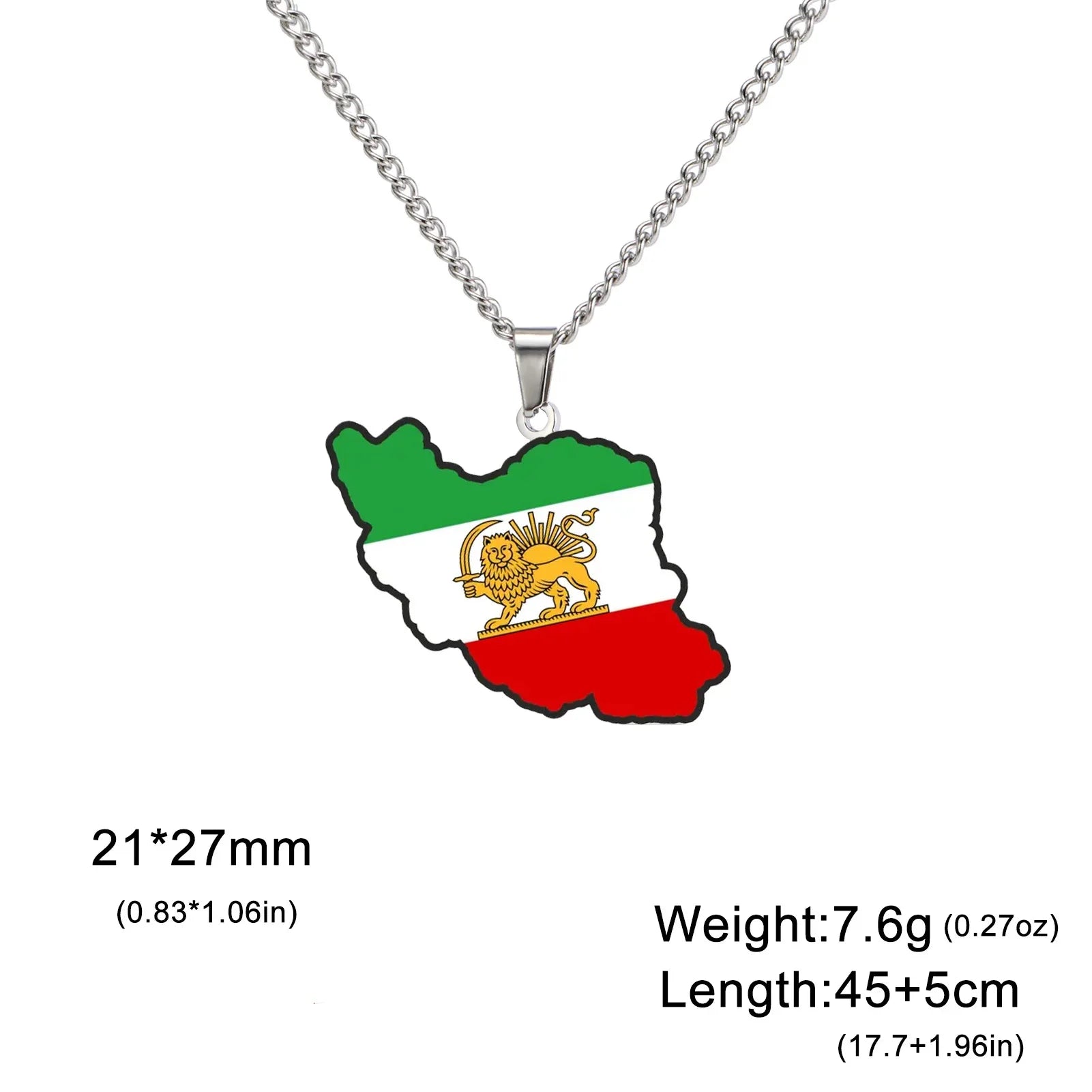 YILUOCD Iran Map Flag Pendant Necklace Stainless Steel Persian Iranian Lion Sun Charm Lightweight Persian Jewelry Gift