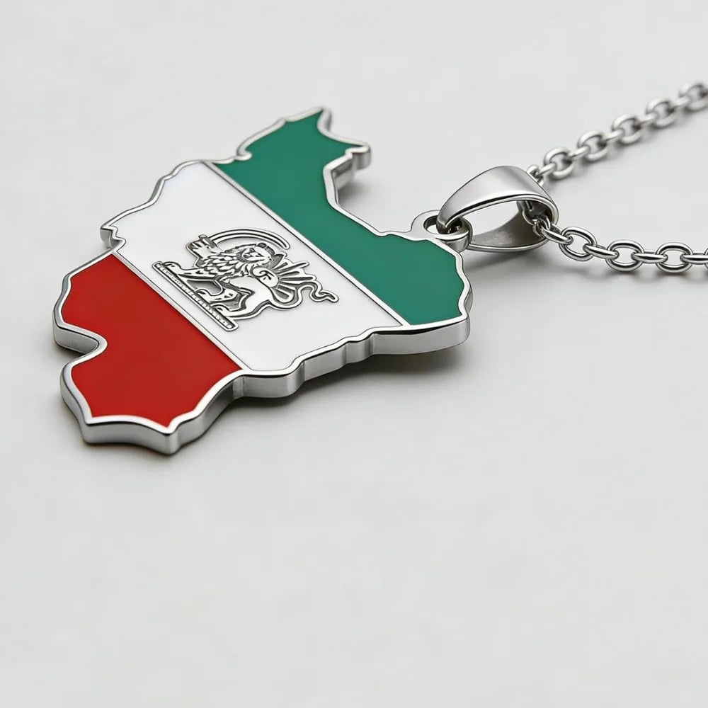 YILUOCD Iran Map Flag Pendant Necklace Stainless Steel Persian Iranian Lion Sun Charm Lightweight Persian Jewelry Gift