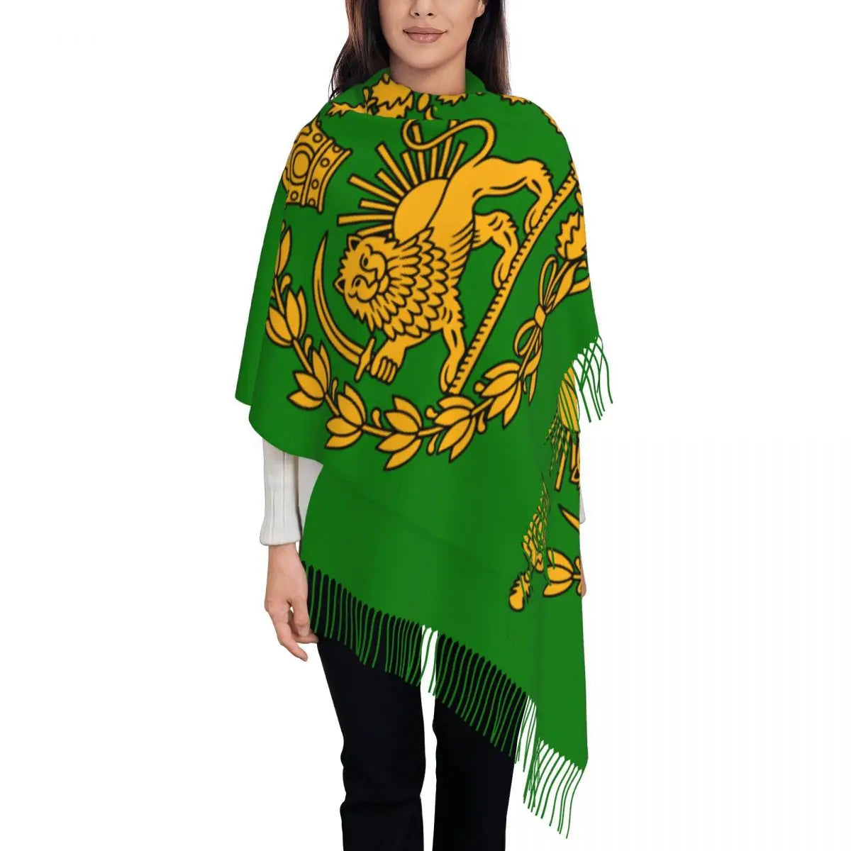 Flag Of Iran Scarf Ladies Headwear Scarves with Long Tassel Winter Retro