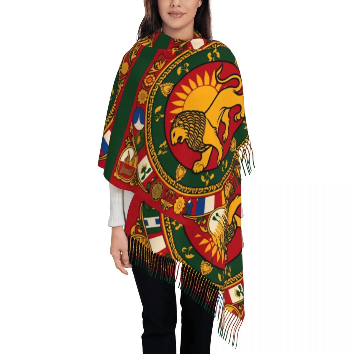 Flag Of Iran Scarf Ladies Headwear Scarves with Long Tassel Winter Retro