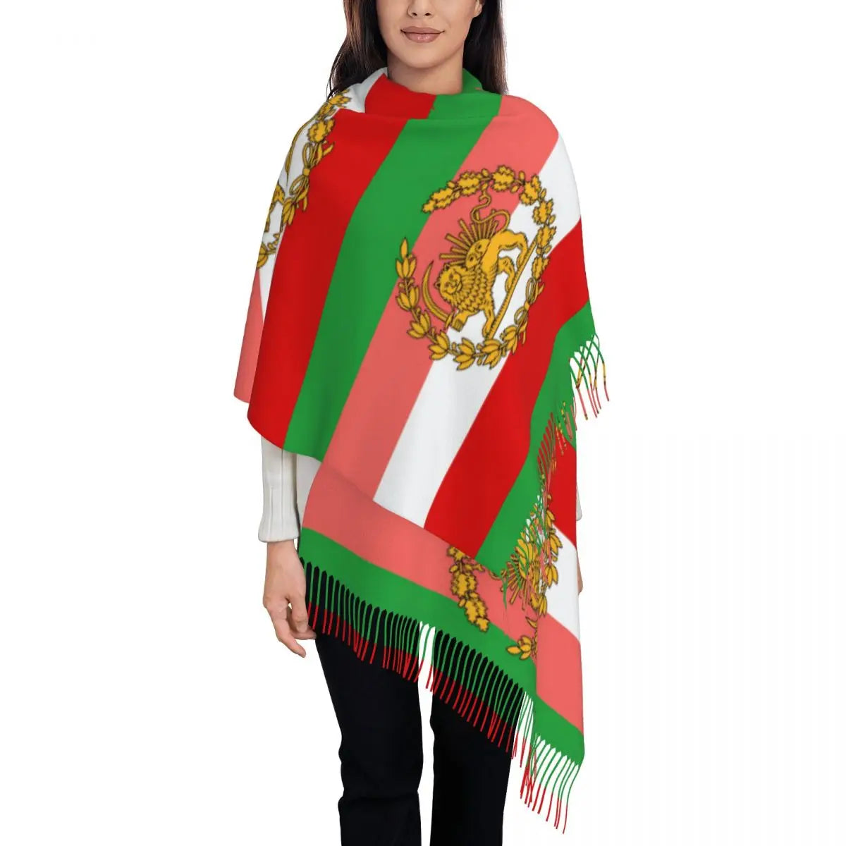 Flag Of Iran Scarf Ladies Headwear Scarves with Long Tassel Winter Retro