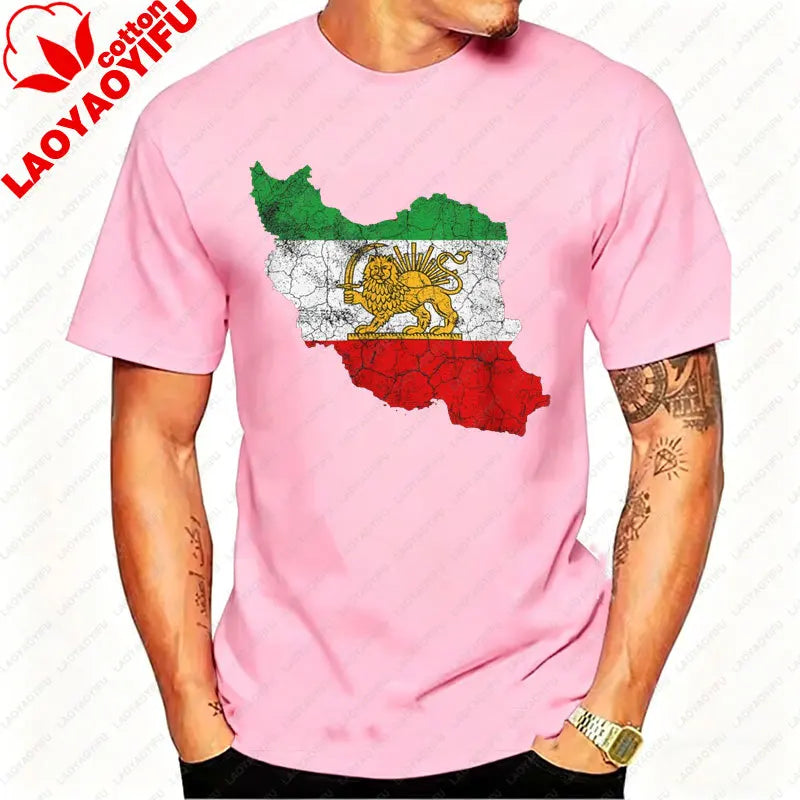 Distressed Iran Map Lion & Sun T-Shirt Men's Vintage Persian Heritage