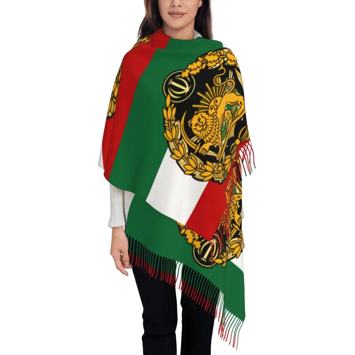 Flag Of Iran Scarf Ladies Headwear Scarves with Long Tassel Winter Retro
