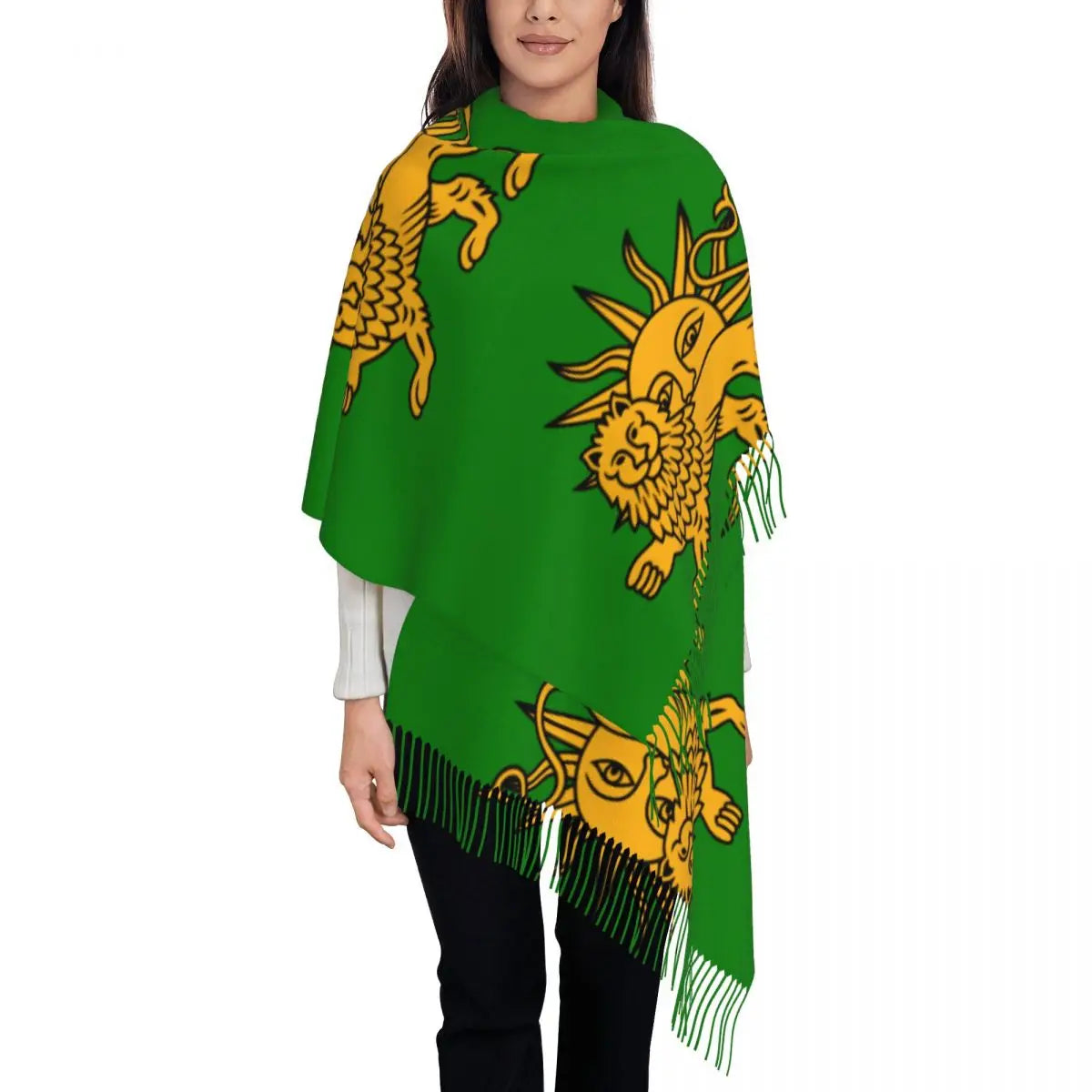 Flag Of Iran Scarf Ladies Headwear Scarves with Long Tassel Winter Retro
