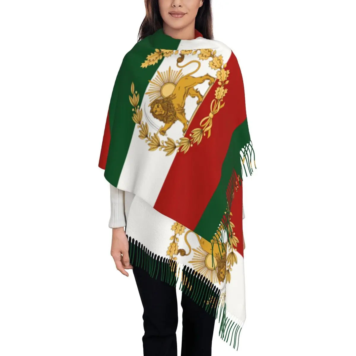 Flag Of Iran Scarf Ladies Headwear Scarves with Long Tassel Winter Retro