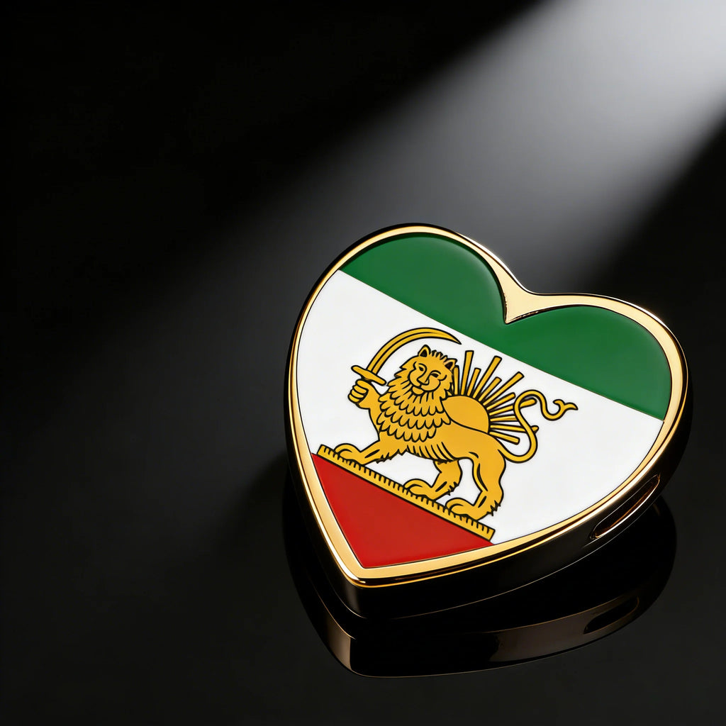 EUEAVAN 1pc Iran Lion and Sun of Persia Stainless Steel Pendant Heart Shaped Pahlavi