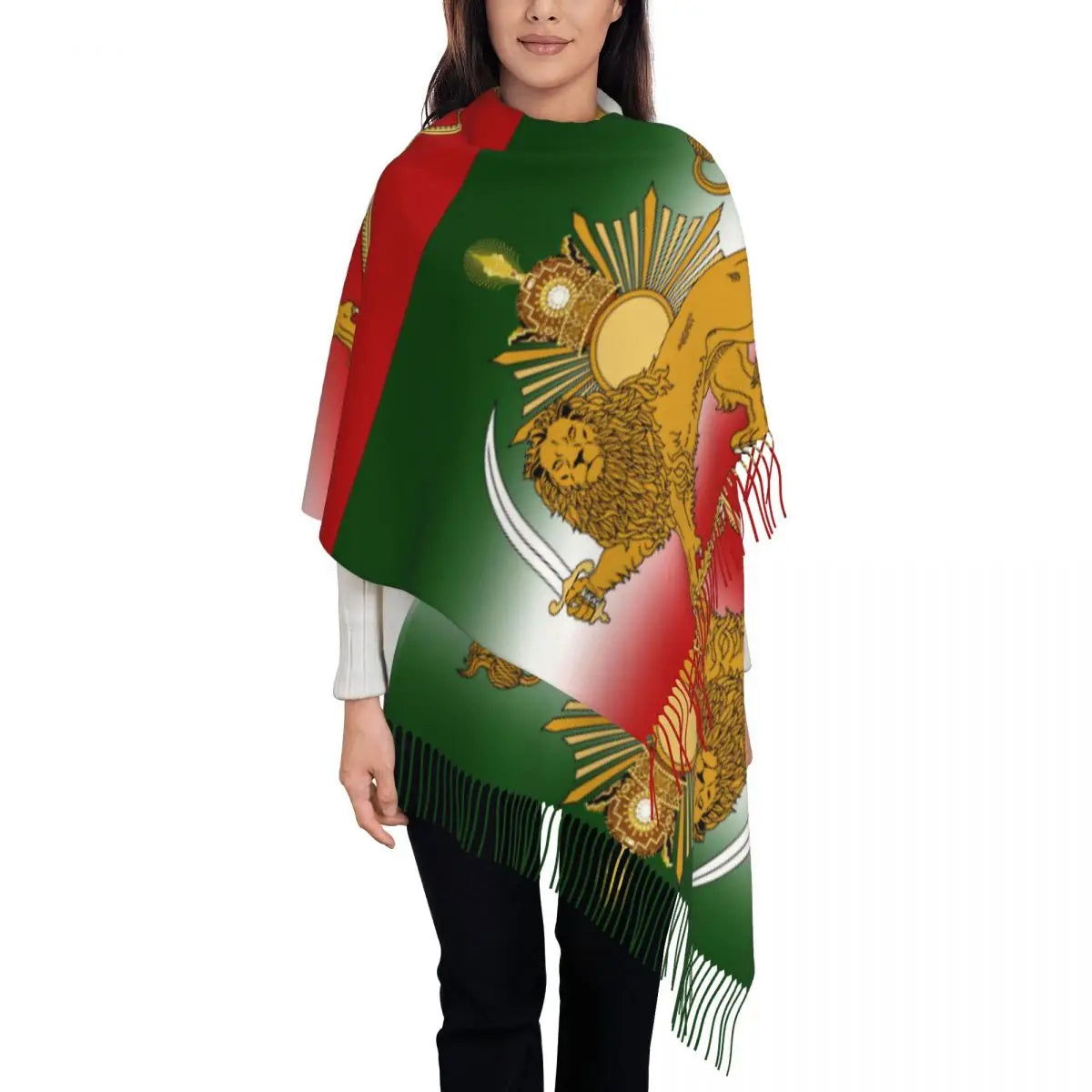Flag Of Iran Scarf Ladies Headwear Scarves with Long Tassel Winter Retro
