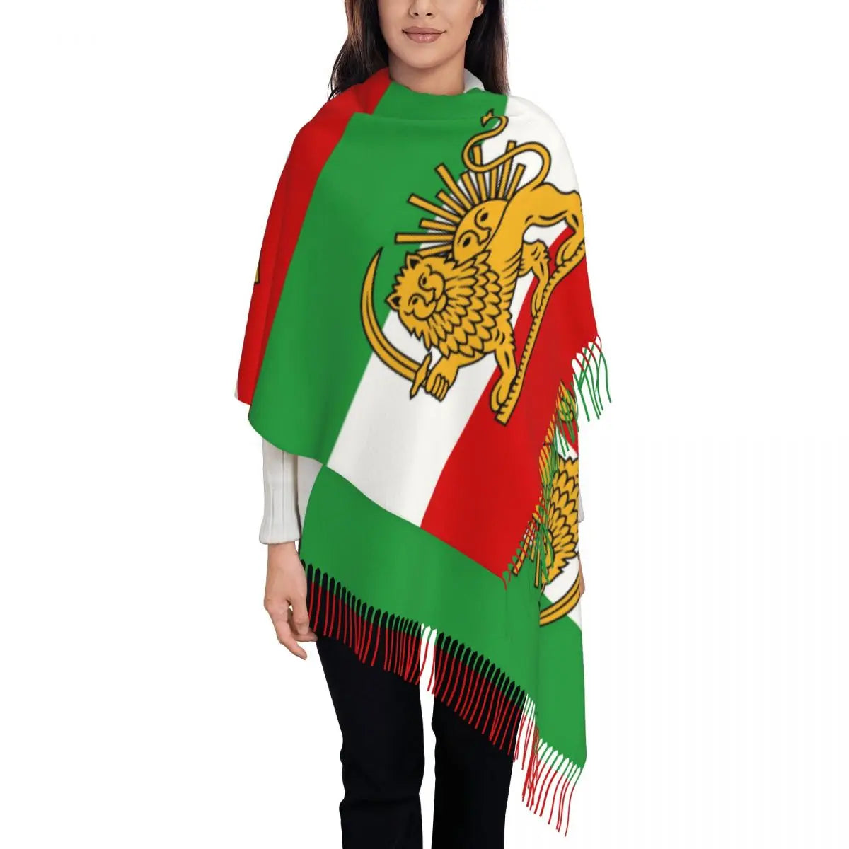 Flag Of Iran Scarf Ladies Headwear Scarves with Long Tassel Winter Retro