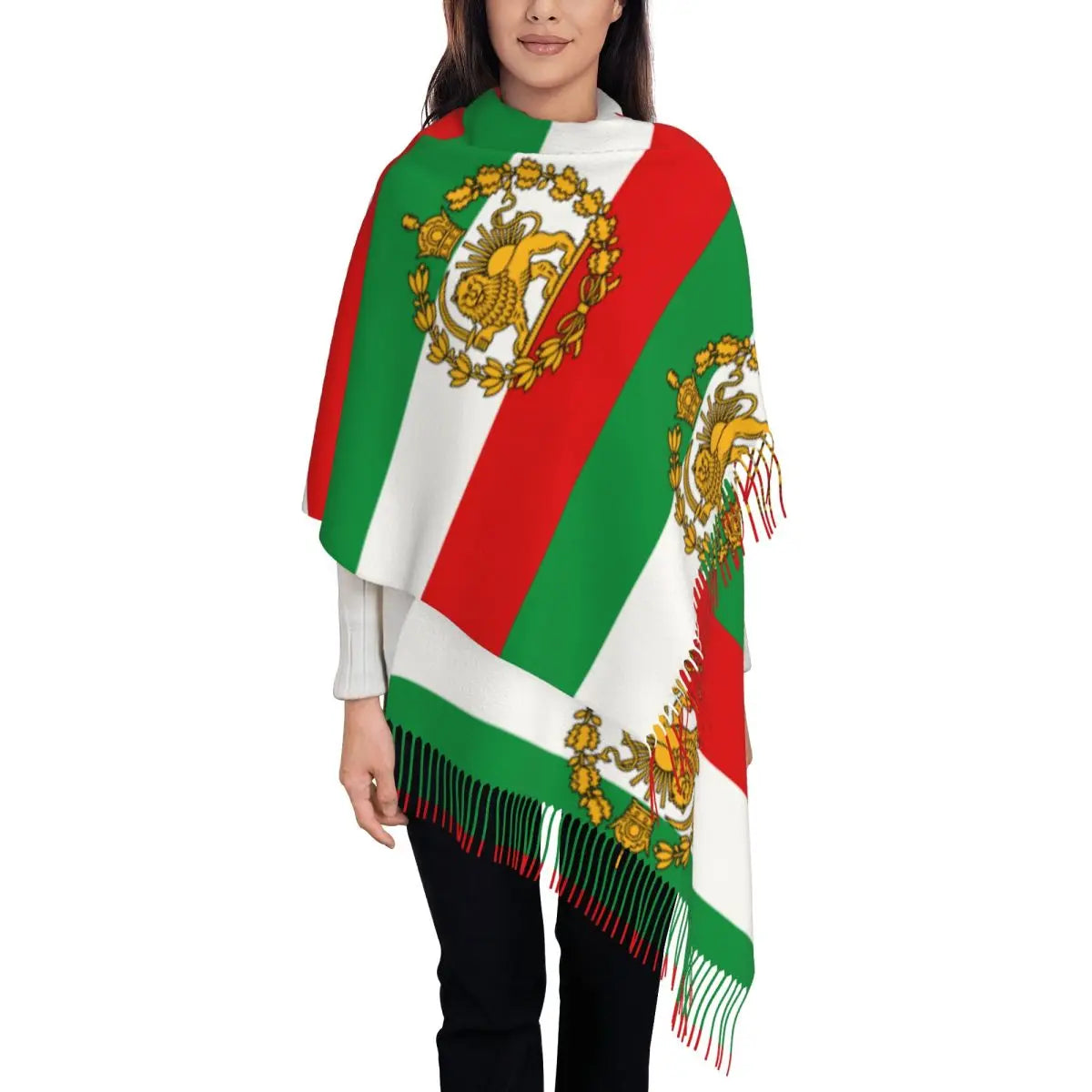Flag Of Iran Scarf Ladies Headwear Scarves with Long Tassel Winter Retro